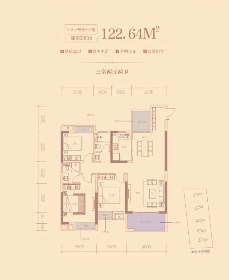 1、2、3號樓A戶型