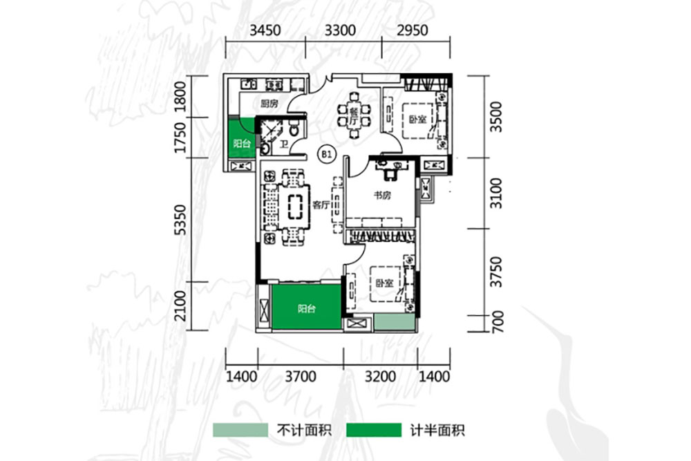 建面約95㎡戶型