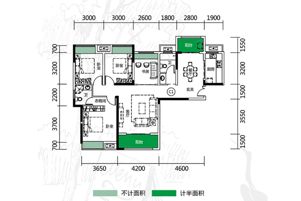 建面約130㎡戶型
