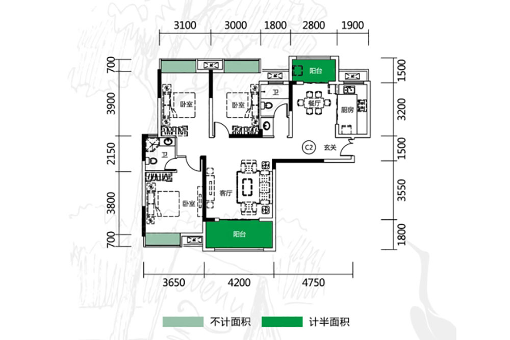 建面約125㎡戶型