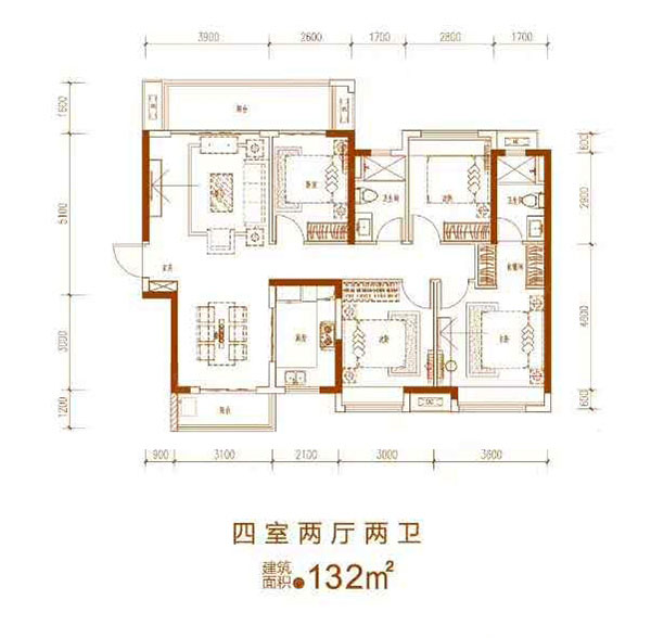 建面約132㎡戶型