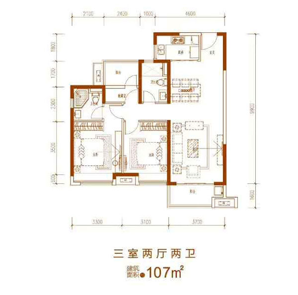 建面約107㎡戶型
